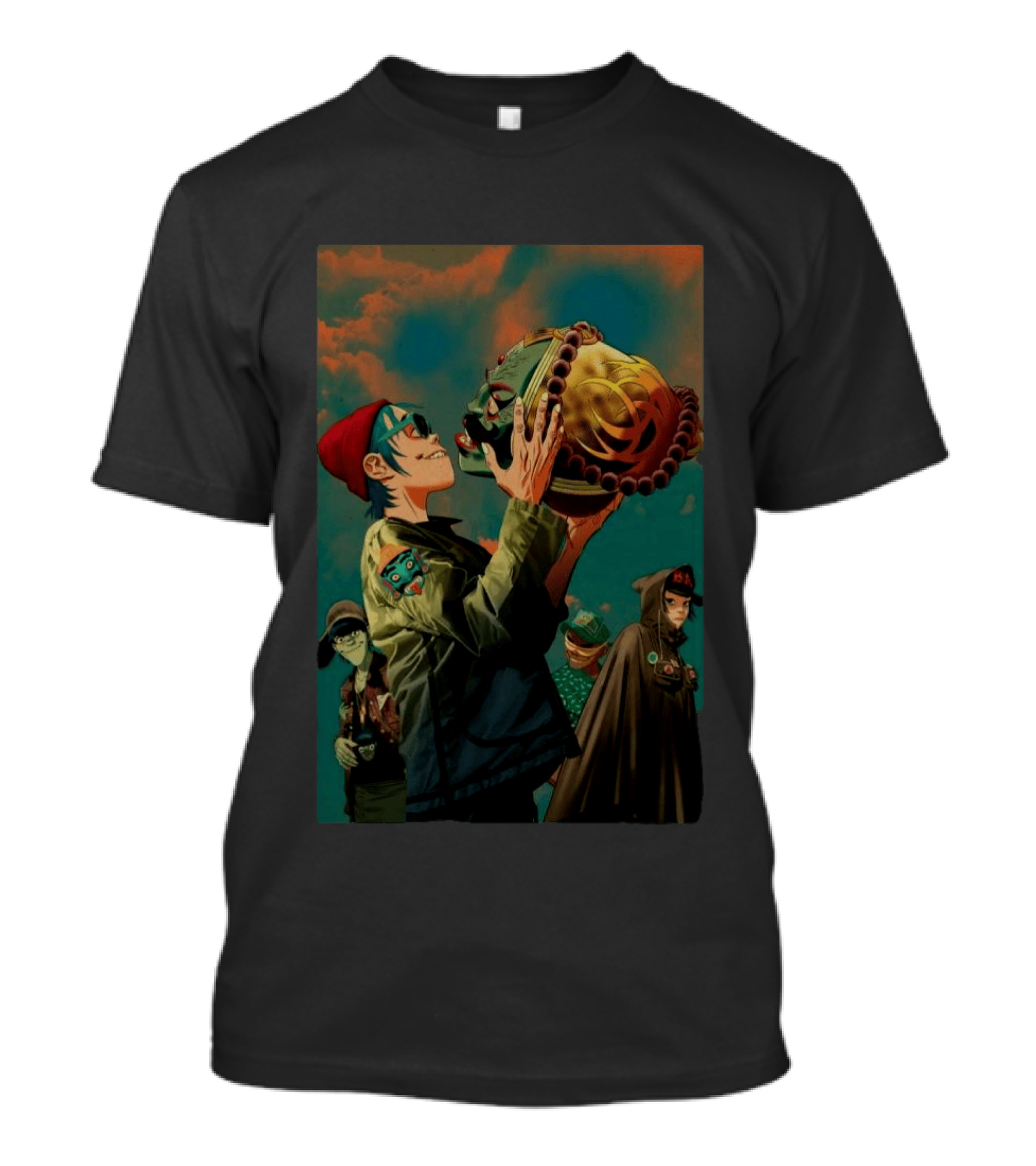Gorillaz 2D Holding Mask Art With Band Members T-Shirt