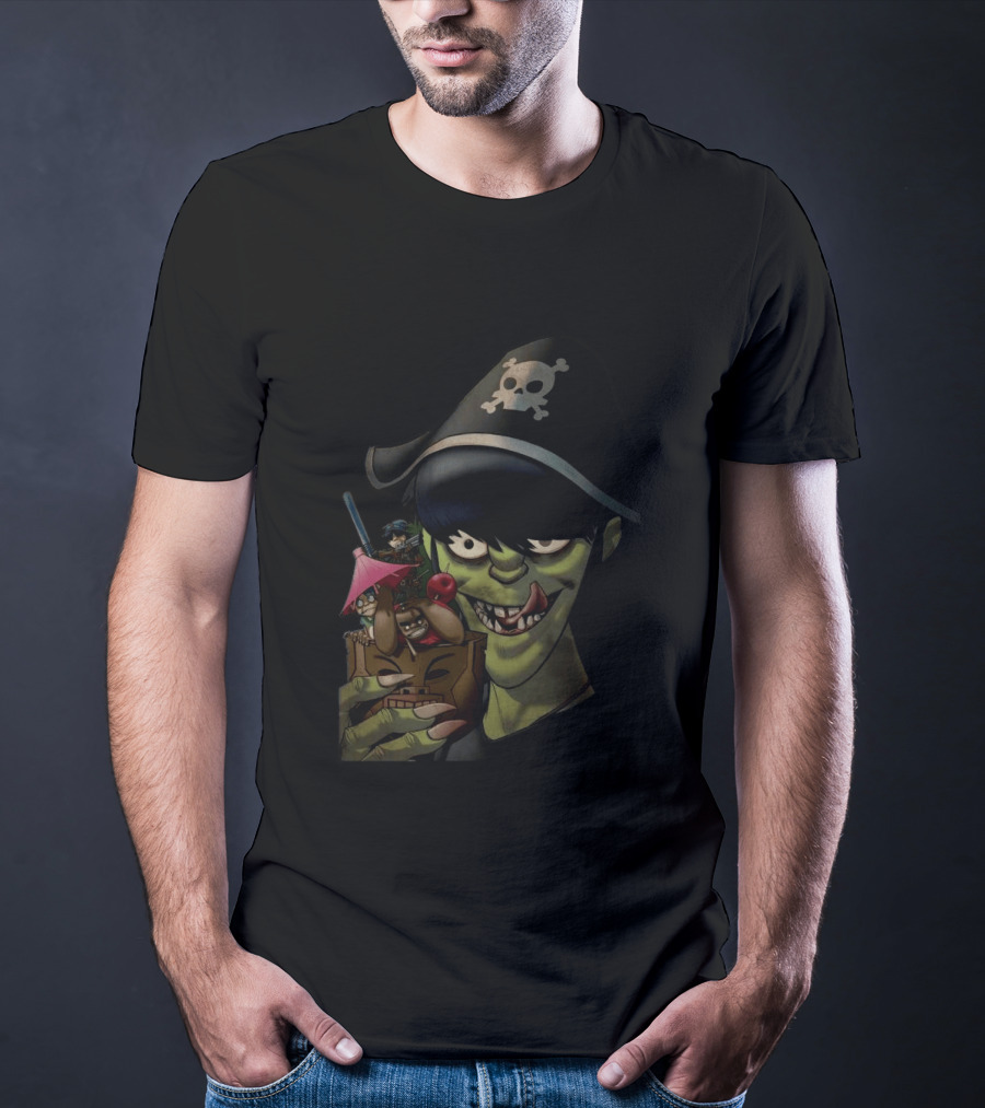 GORILLAZ Pirate Skull Hat And Tiki Cocktail T-Shirt