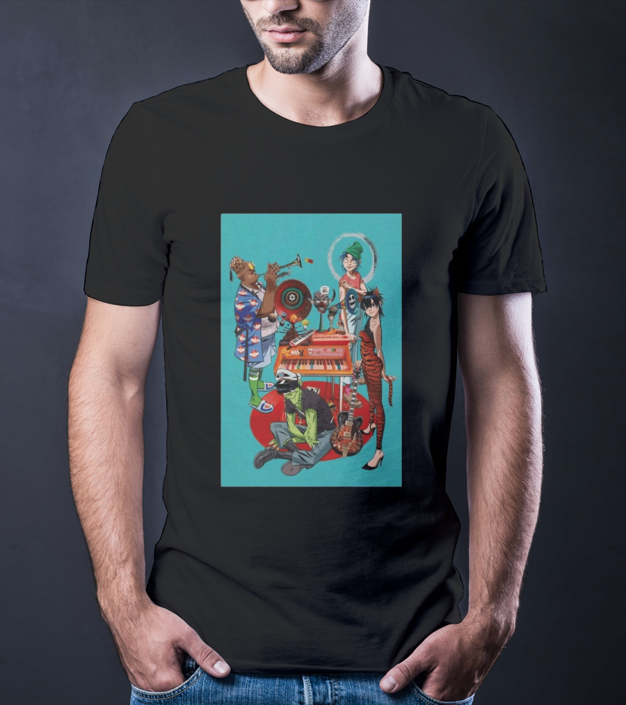 GORILLAZ Songmachine Album Art Characters And Instruments T-Shirt