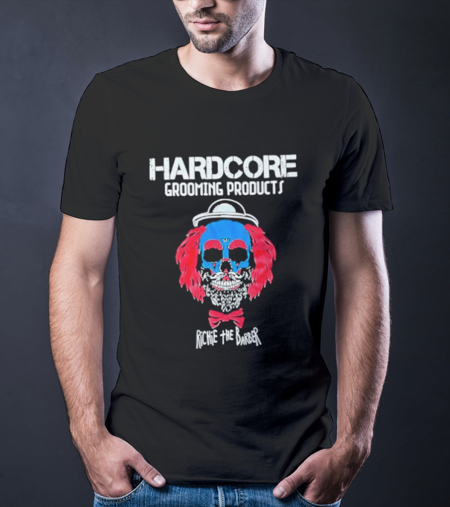 Hardcore Grooming Products Richie The Barber Skull Art Bow Tie T-Shirt
