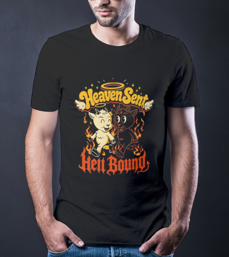 Heaven Sent Hell Bound Goats Fire Halo Wings T-Shirt