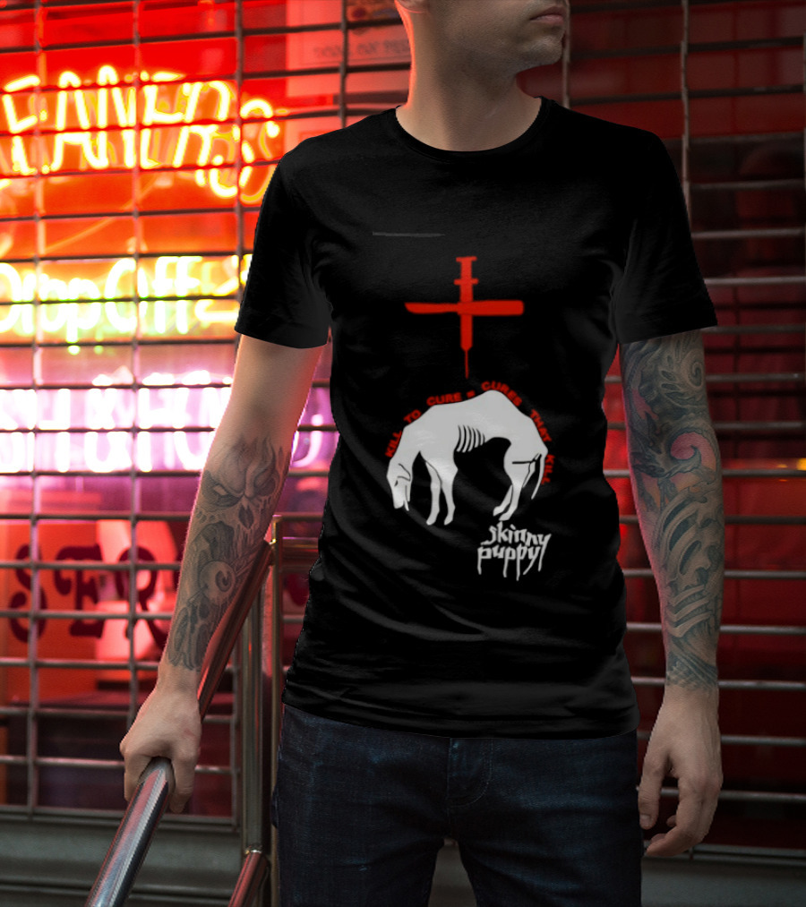 Skinny Puppy Kill To Cure Syringe Skeleton Artwork Cures That Kill T-Shirt