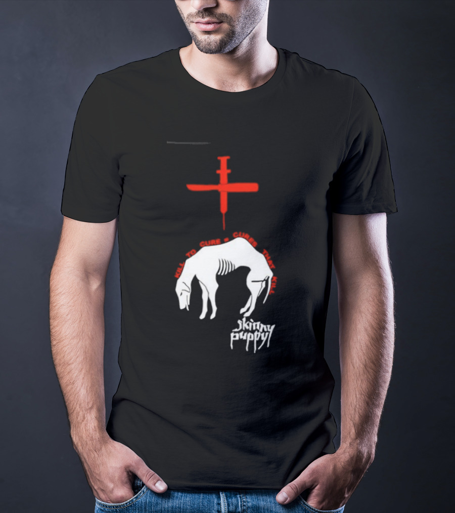 Skinny Puppy Kill To Cure Syringe Skeleton Artwork Cures That Kill T-Shirt