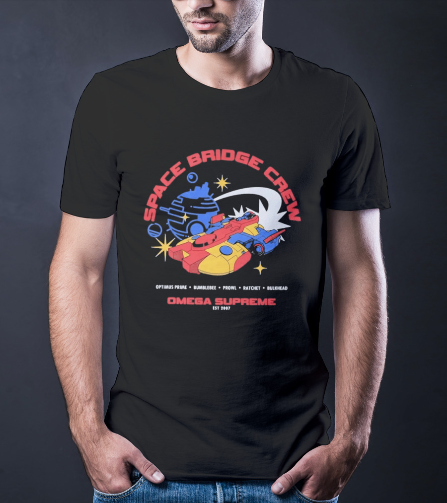 Space Bridge Crew Omega Supreme Optimus Prime Bumblebee Prowl Ratchet Bulkhead T-Shirt
