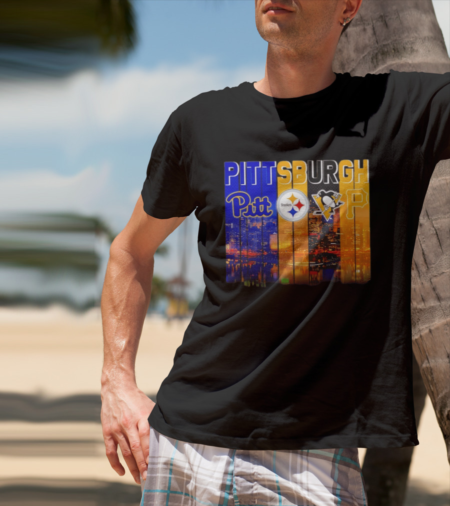Pittsburgh Pitt Steelers Penguins Pirates City Skyline T-Shirt