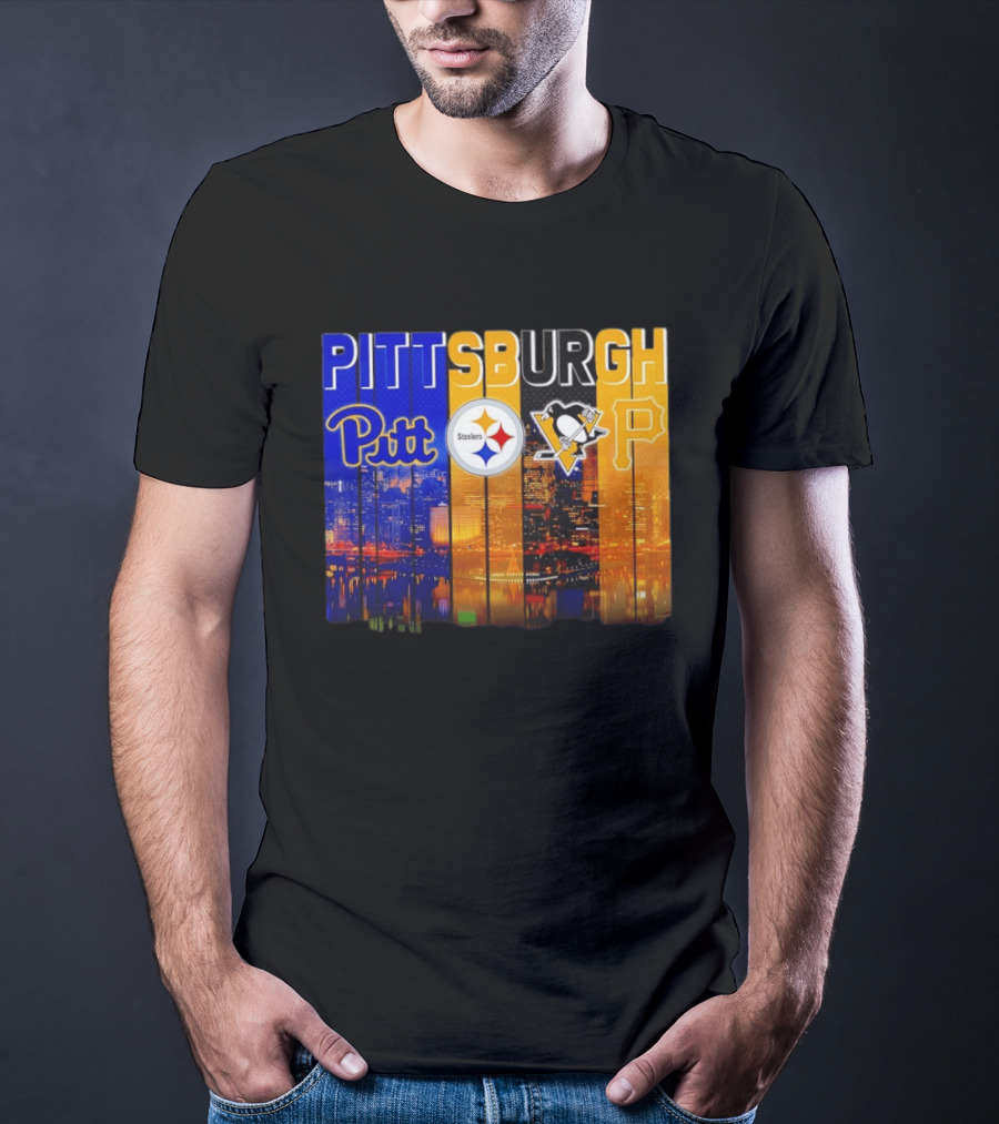 Pittsburgh Pitt Steelers Penguins Pirates City Skyline T-Shirt