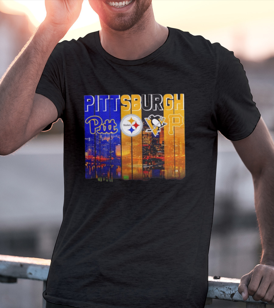 Pittsburgh Pitt Steelers Penguins Pirates City Skyline T-Shirt