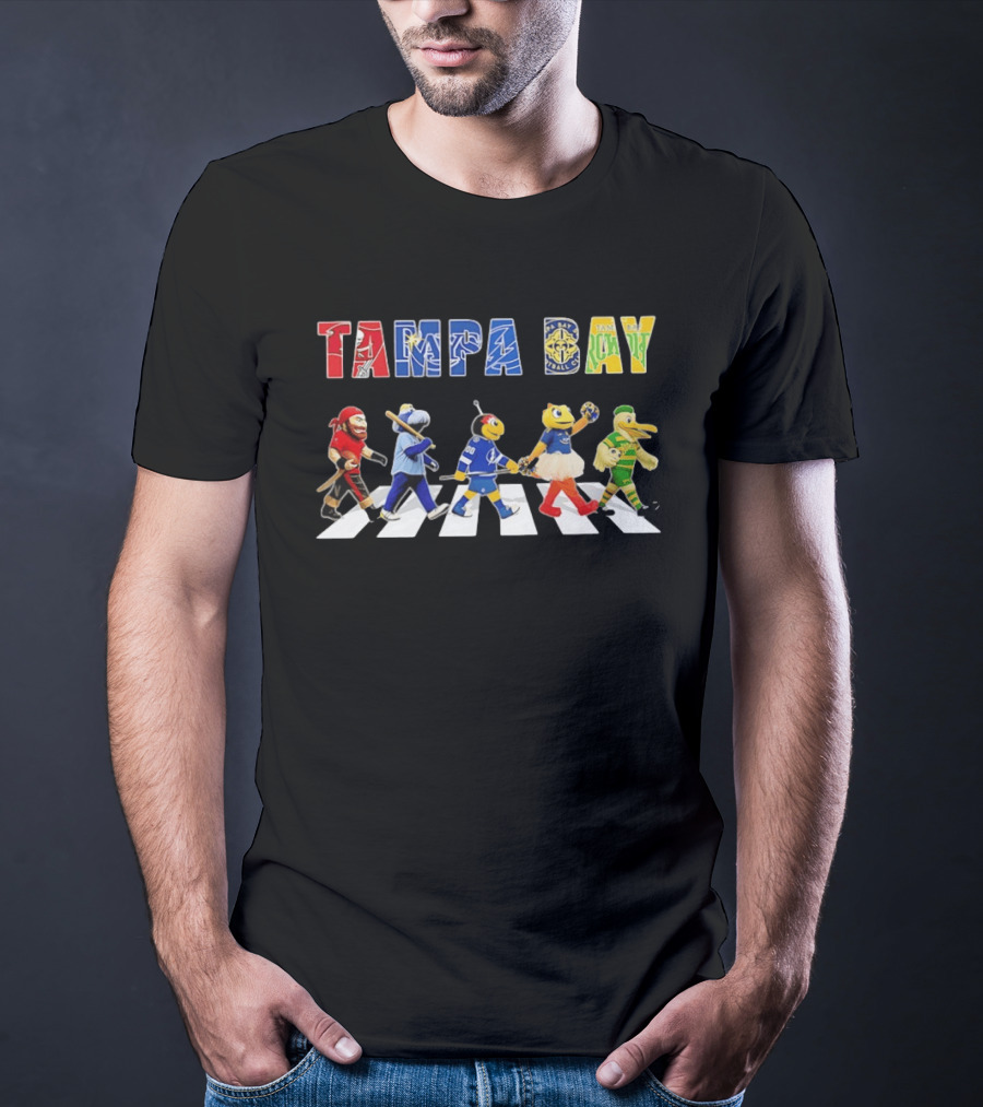 Tampa Bay Sports Mascots Walking Abbey Road Style Sports In City T-Shirt