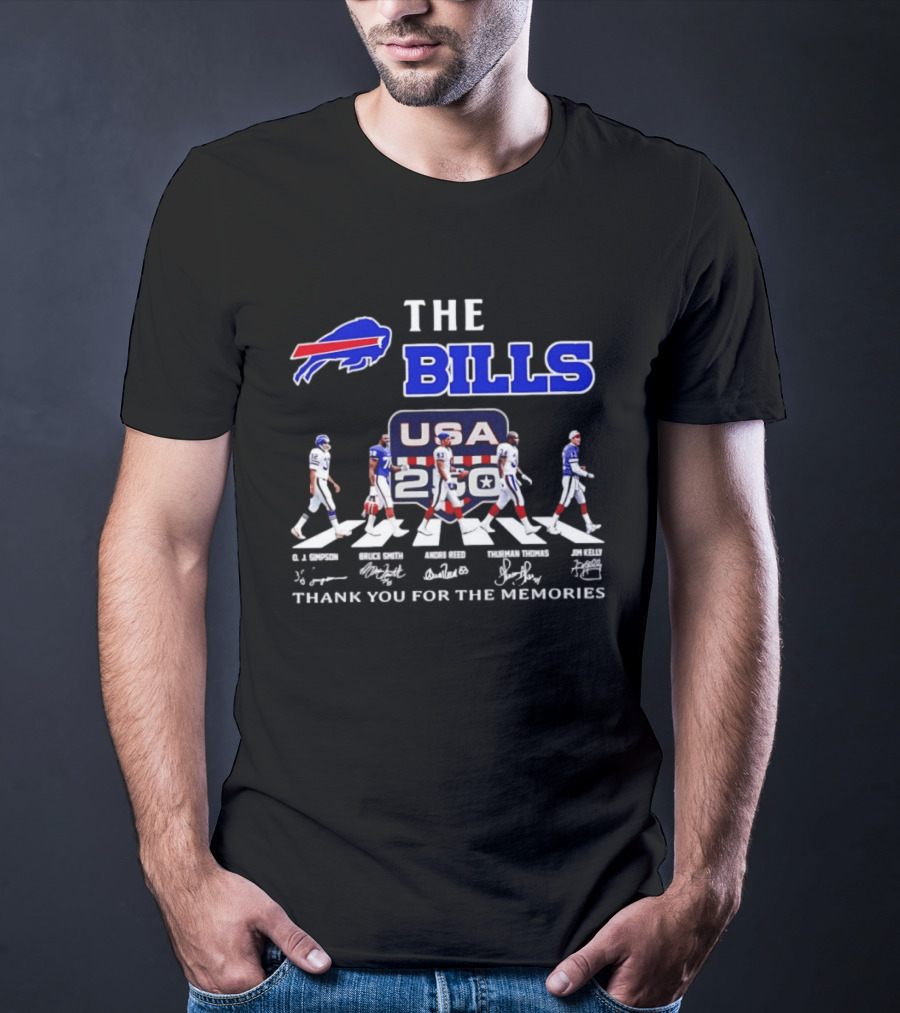 Buffalo Bills USA 250th Anniversary With Player Signatures And Thank You For The Memories T-Shirt