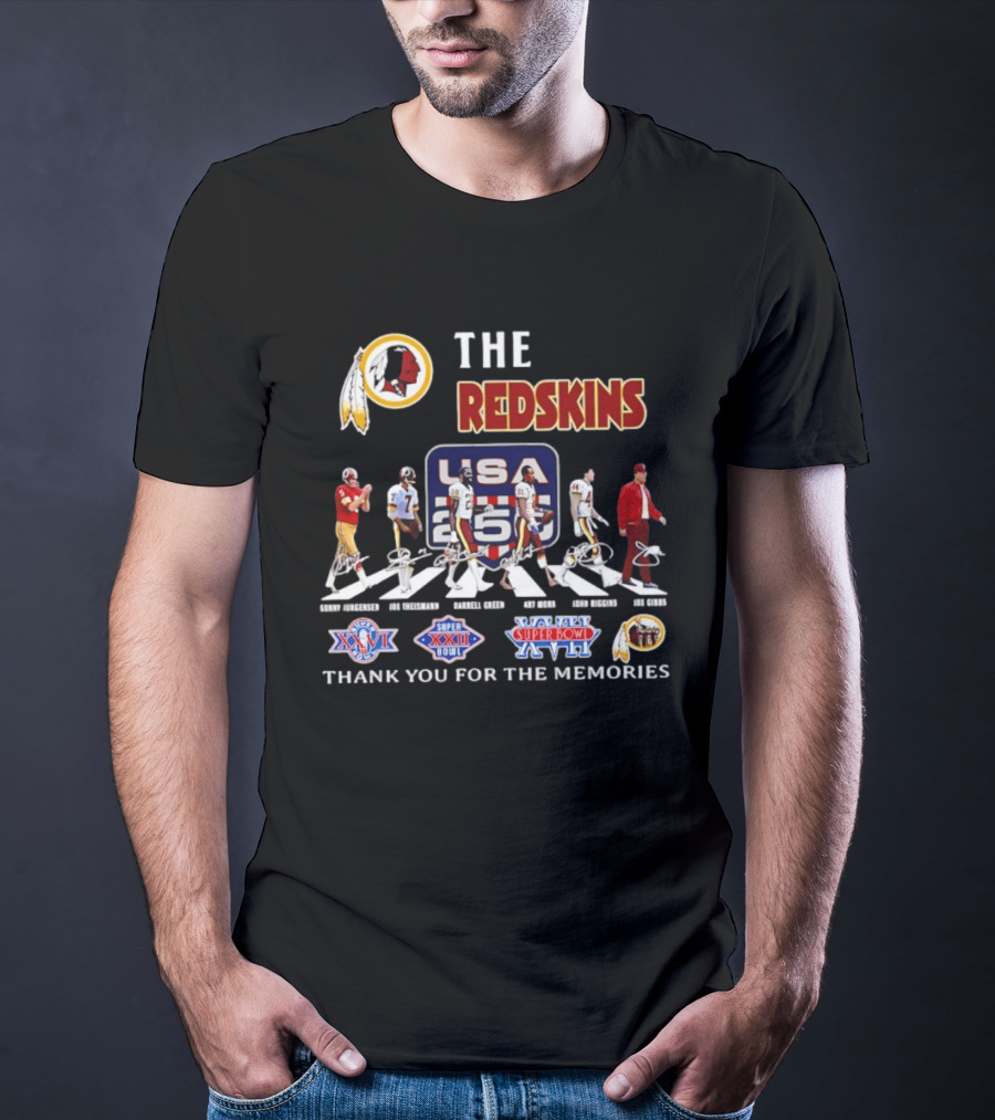The Redskins USA 250 Years Celebration With Redskins Nation Signatures And Super Bowl Wins T-Shirt
