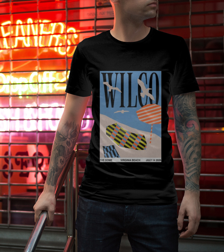 Wilco Concert The Dome Virginia Beach July 14 2026 Seagulls Beach Umbrellas T-Shirt