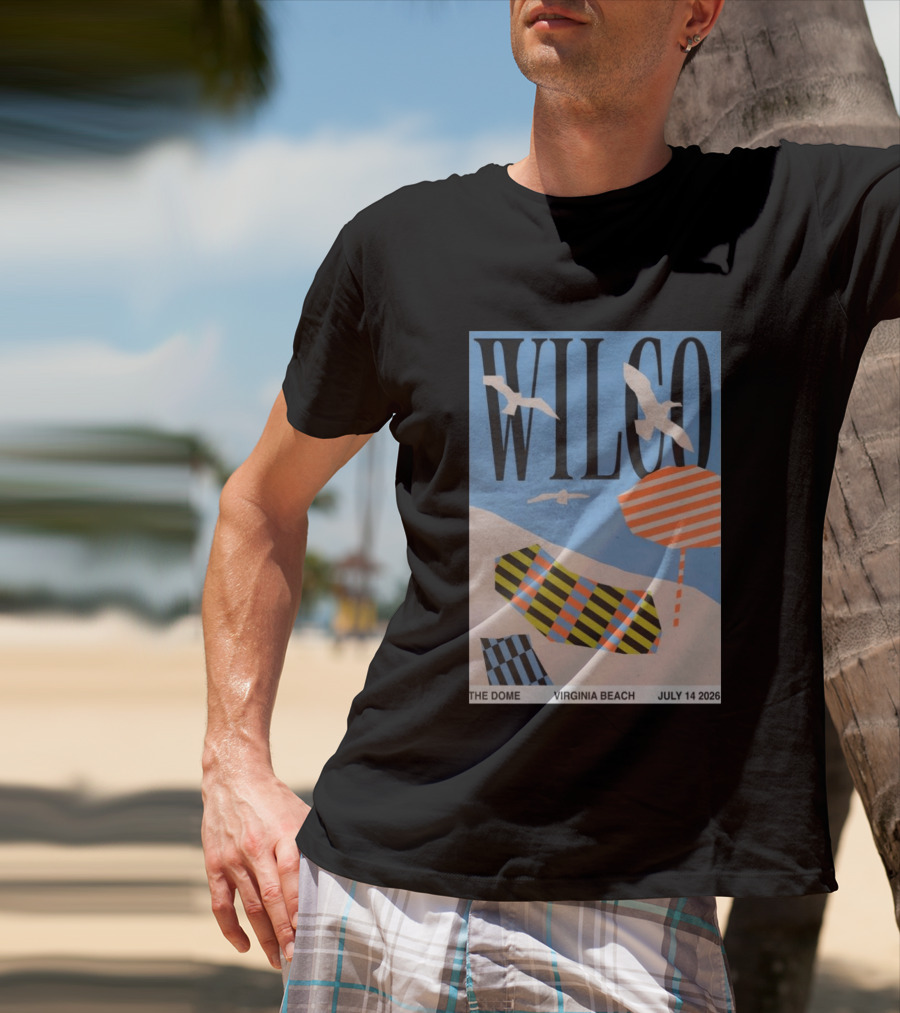 Wilco Concert The Dome Virginia Beach July 14 2026 Seagulls Beach Umbrellas T-Shirt