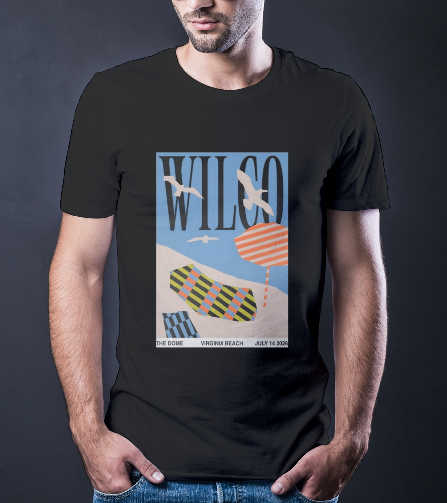 Wilco Concert The Dome Virginia Beach July 14 2026 Seagulls Beach Umbrellas T-Shirt