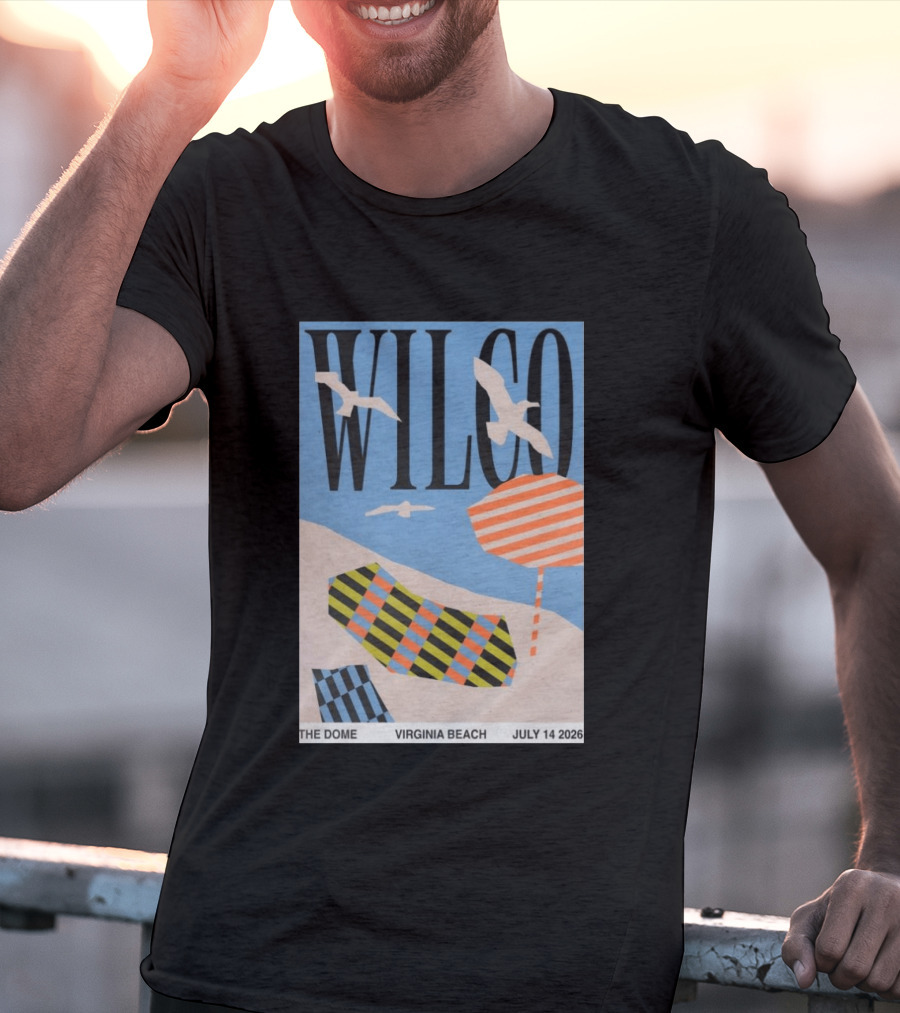 Wilco Concert The Dome Virginia Beach July 14 2026 Seagulls Beach Umbrellas T-Shirt