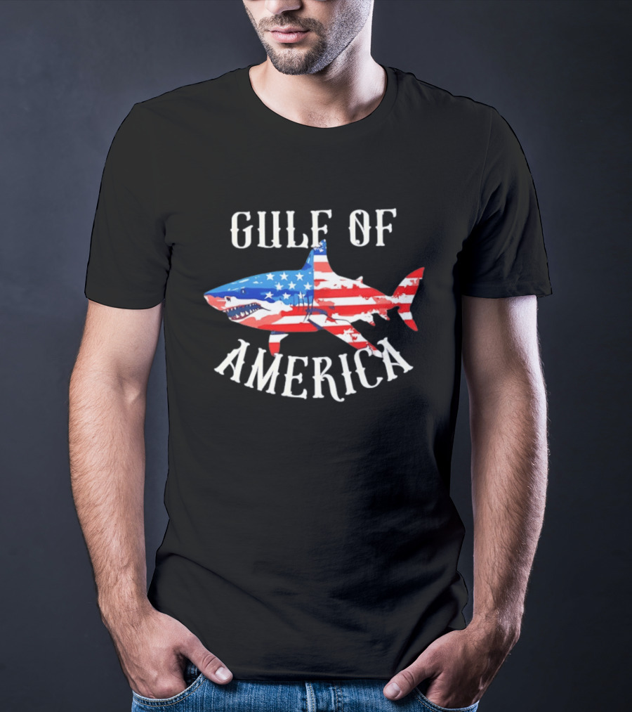 Gulf Of America Shark American Flag Patriotic T-Shirt