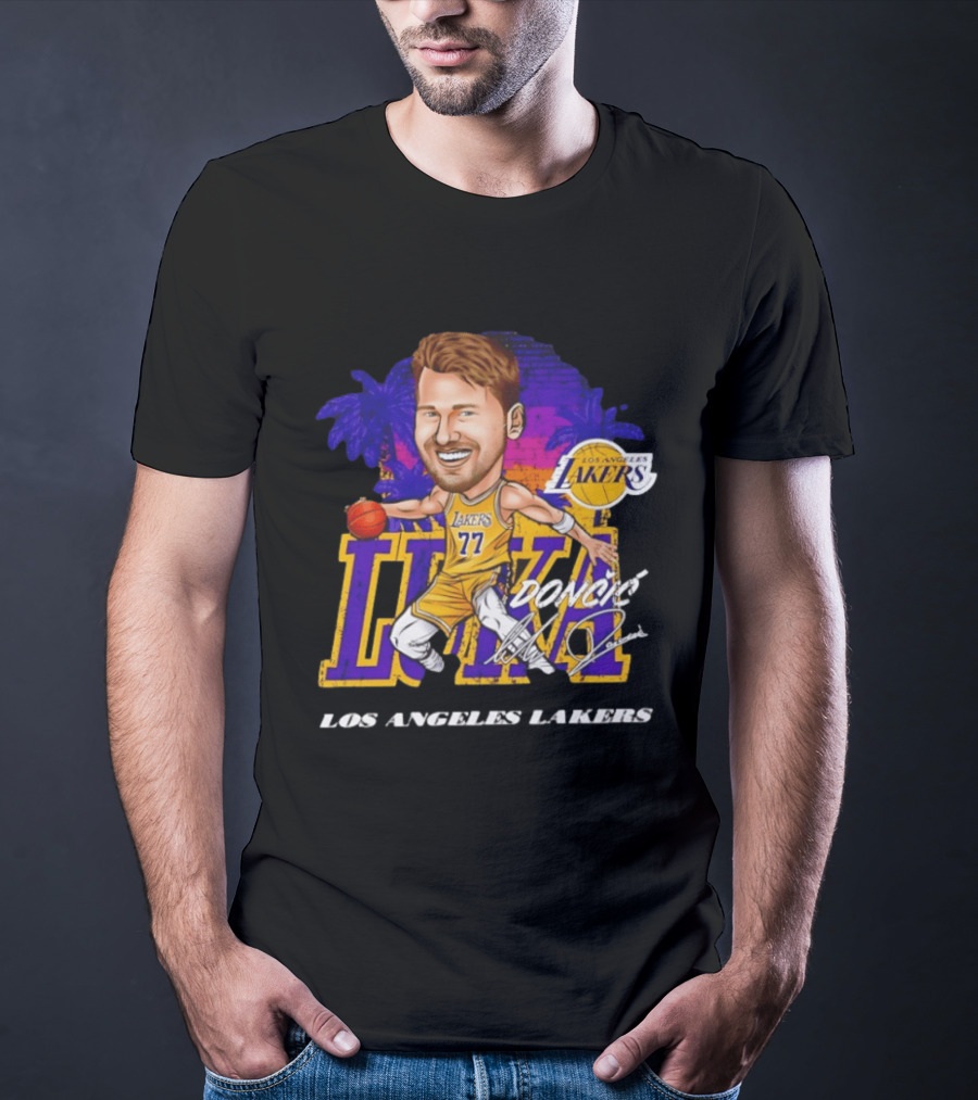 Luka Doncic 77 Los Angeles Lakers Skyline Cartoon T-Shirt
