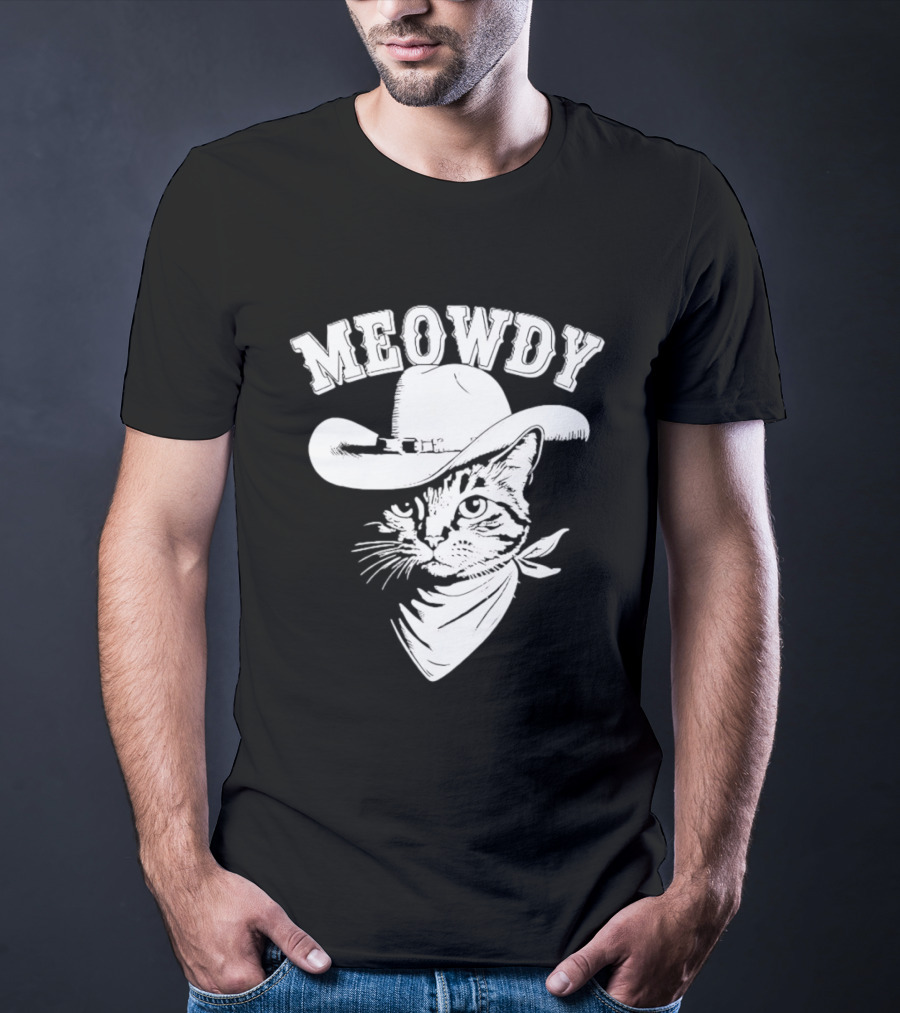 Meowdy Cowboy Cat With Bandana Western Hat Wrangler T-Shirt