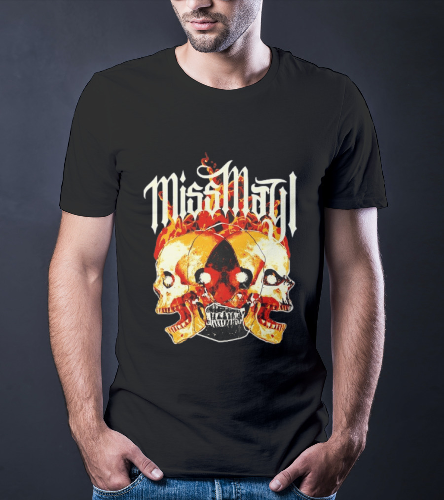 Miss May I Skulls And Fire Metalcore Band Triple Skull Flames T-Shirt