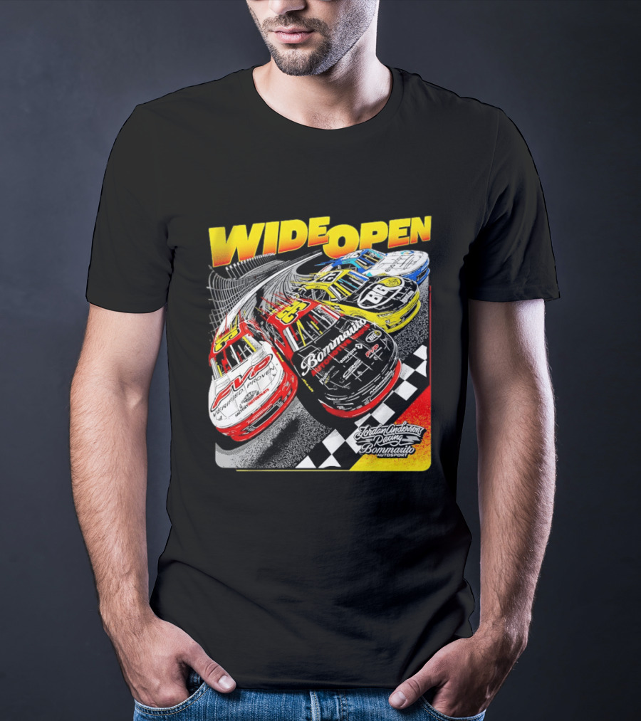 Wide Open Jordan Anderson Racing Bommarito Autosport Race Cars Checkered Track T-Shirt