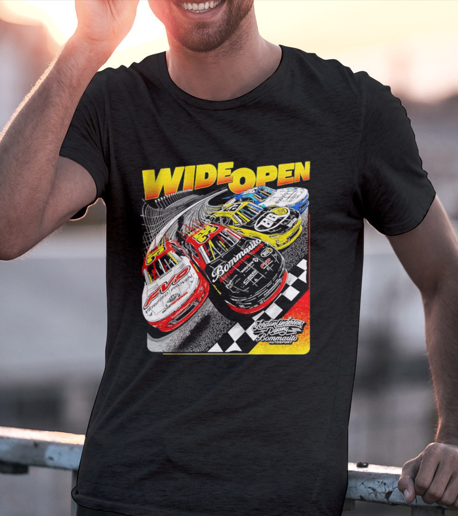 Wide Open Jordan Anderson Racing Bommarito Autosport Race Cars Checkered Track T-Shirt