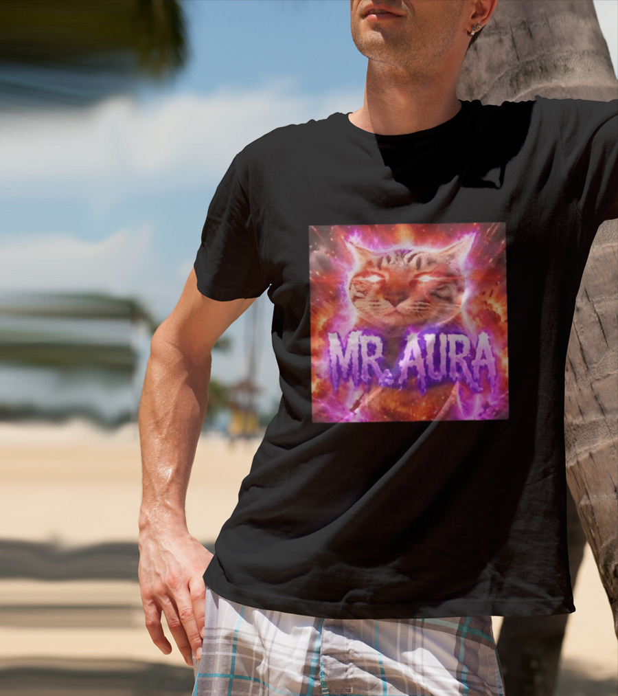Mr. Aura Cat Fiery Cosmic Internet Culture Phenomenon T-Shirt