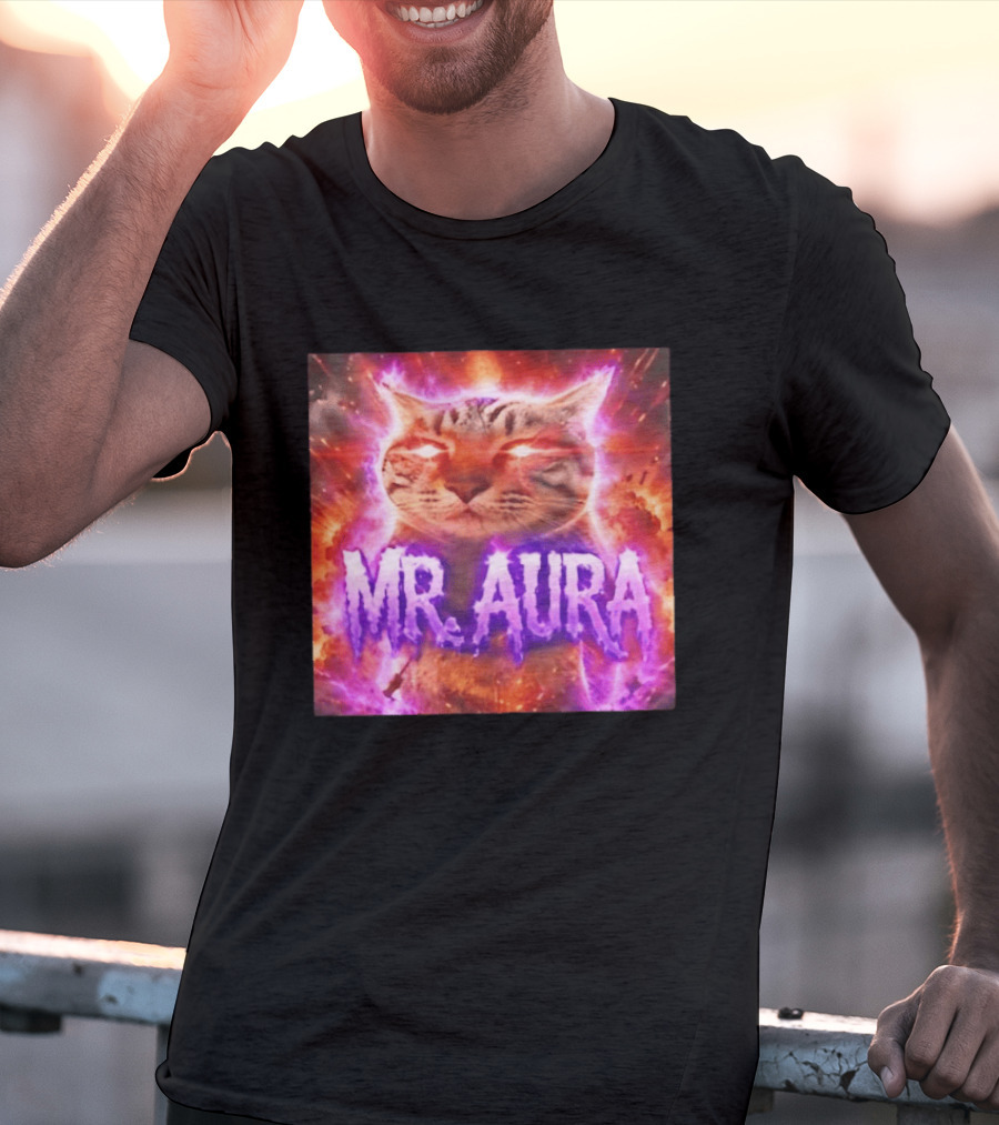 Mr. Aura Cat Fiery Cosmic Internet Culture Phenomenon T-Shirt