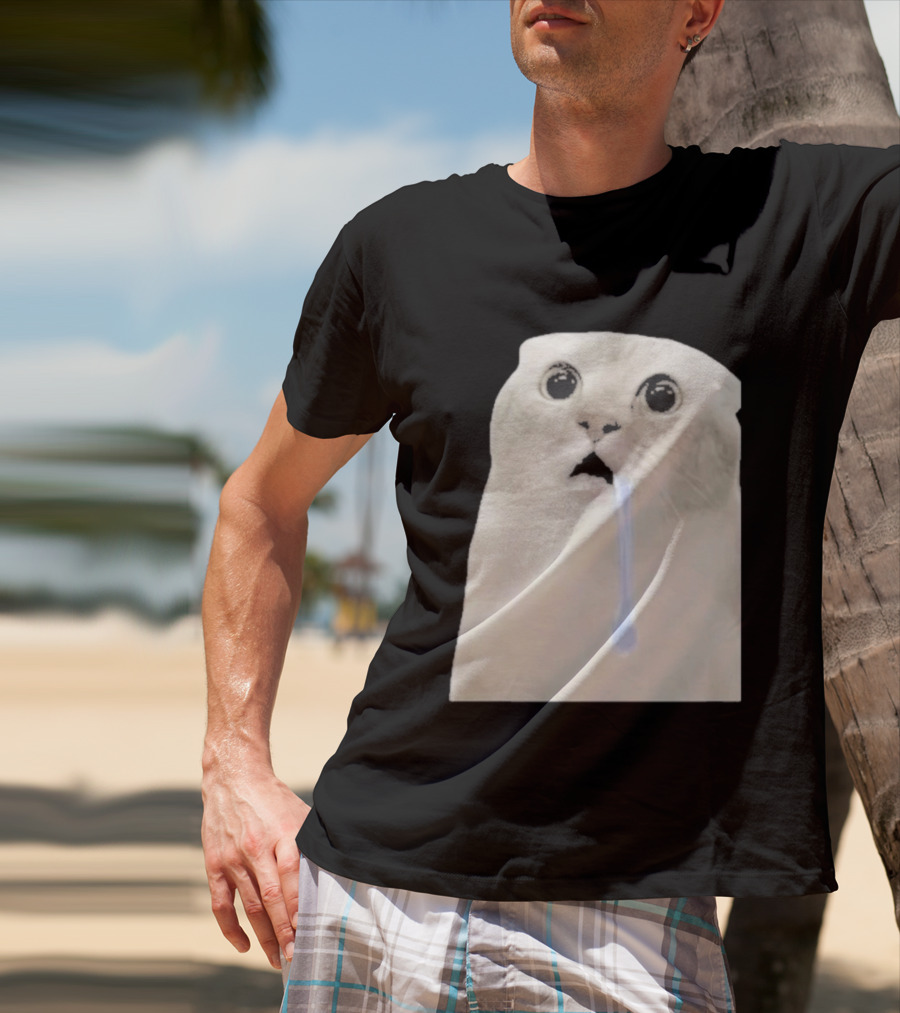 Wide Eyed Drooling Cat Meme Humor T-Shirt
