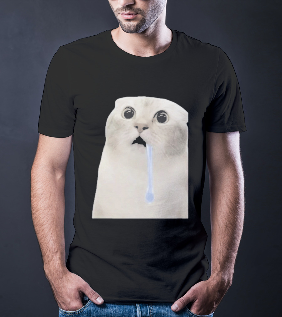 Wide Eyed Drooling Cat Meme Humor T-Shirt