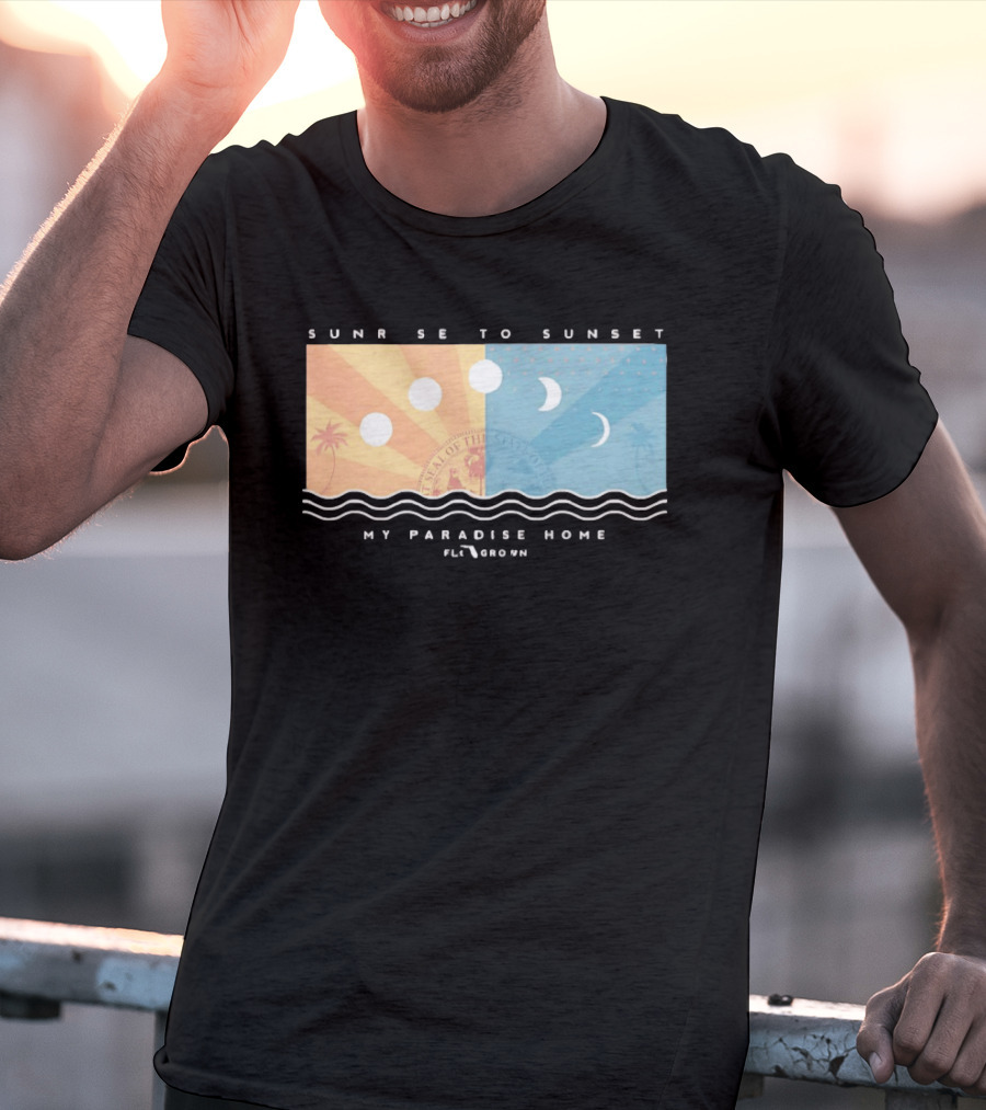 FloGrown Sunrise To Sunset My Paradise Home Beach Moon Phases T-Shirt