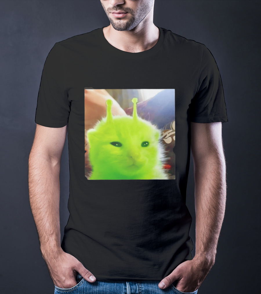 Gleep Alien Kitty Green Cat Antennae Fluffy Feline Fantasy T-Shirt