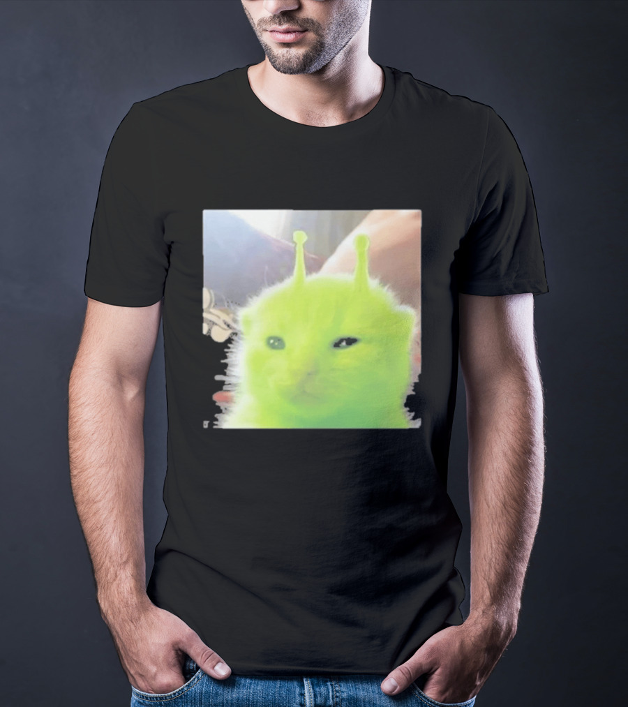 Glorp Alien Cat Winking Whimsical Green Feline With Antennae T-Shirt