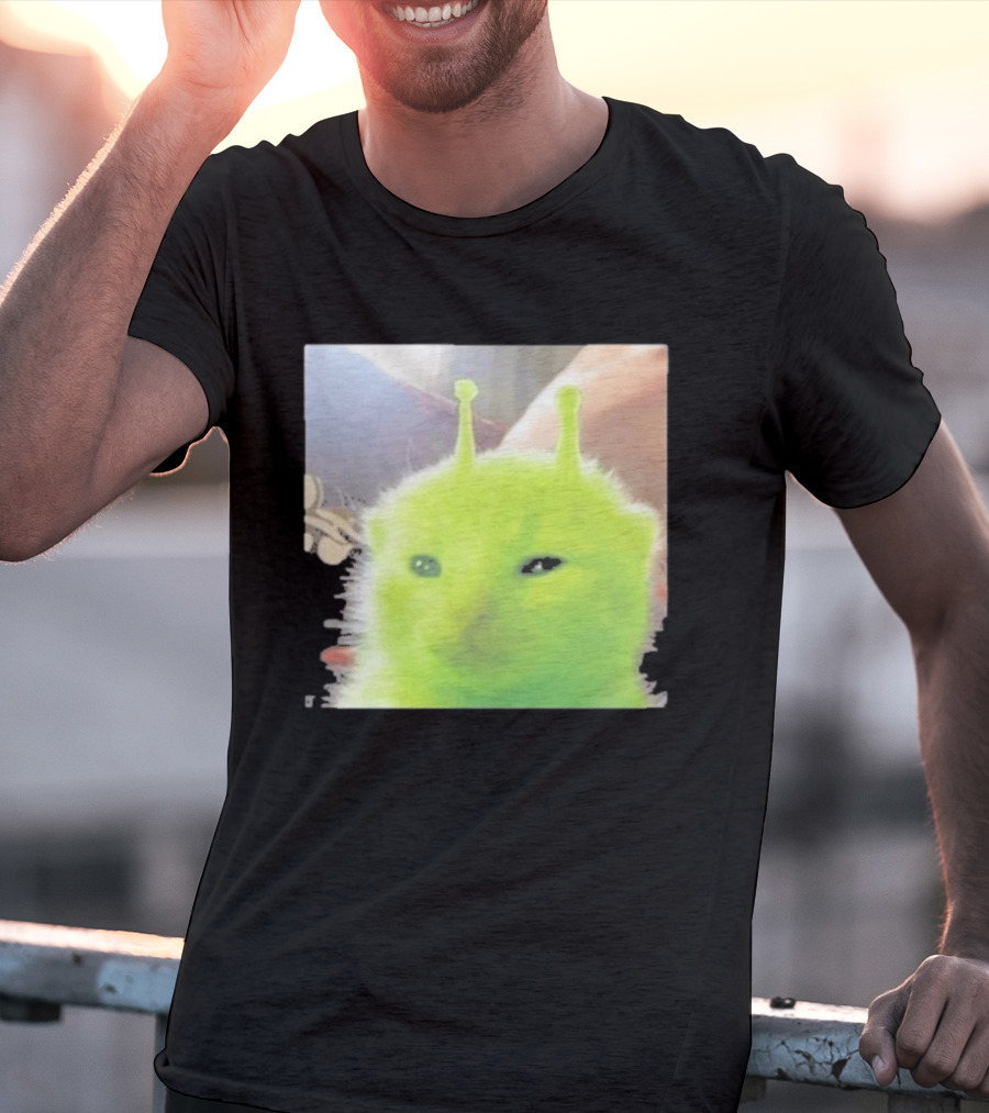 Glorp Alien Cat Winking Whimsical Green Feline With Antennae T-Shirt
