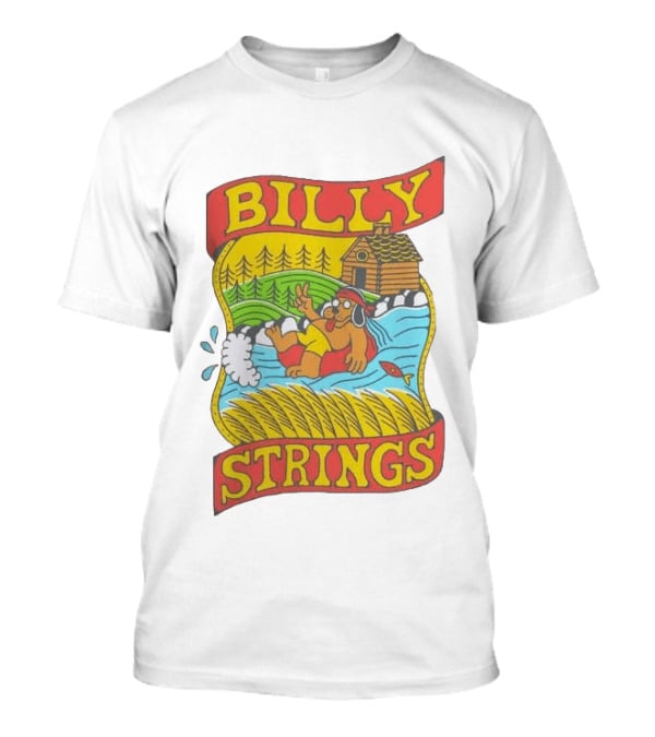 Billy Strings Tubing Bear Cabin Scene With Trees And Fish T-Shirt