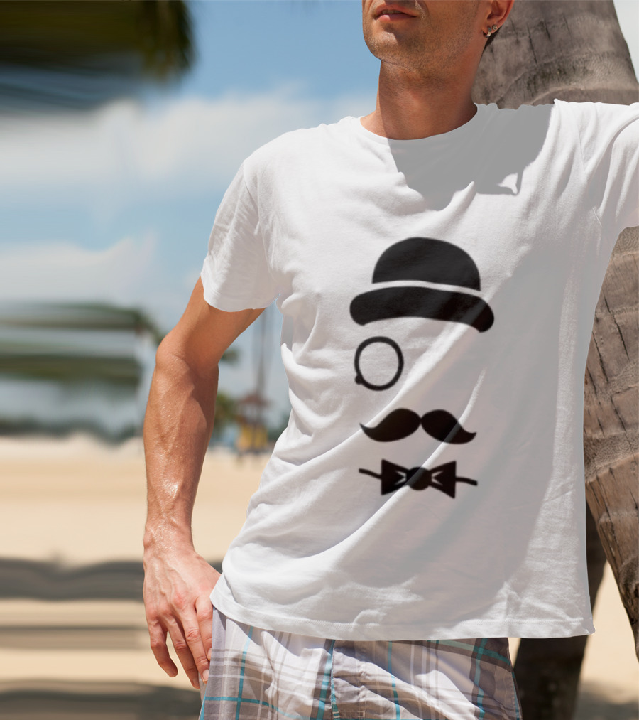 Bowler Hat Monocle Mustache Bow Tie T-Shirt