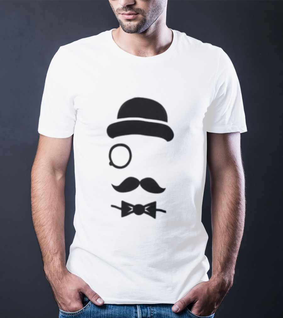 Bowler Hat Monocle Mustache Bow Tie T-Shirt