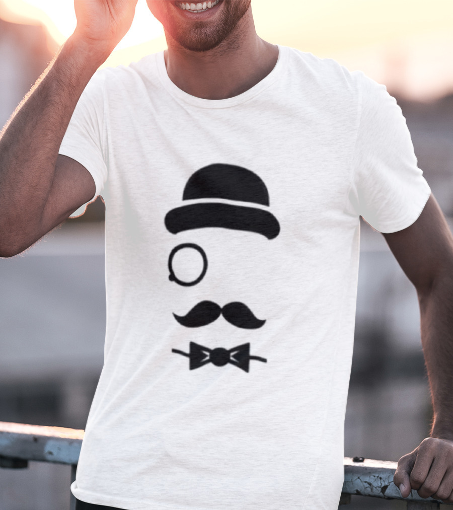 Bowler Hat Monocle Mustache Bow Tie T-Shirt