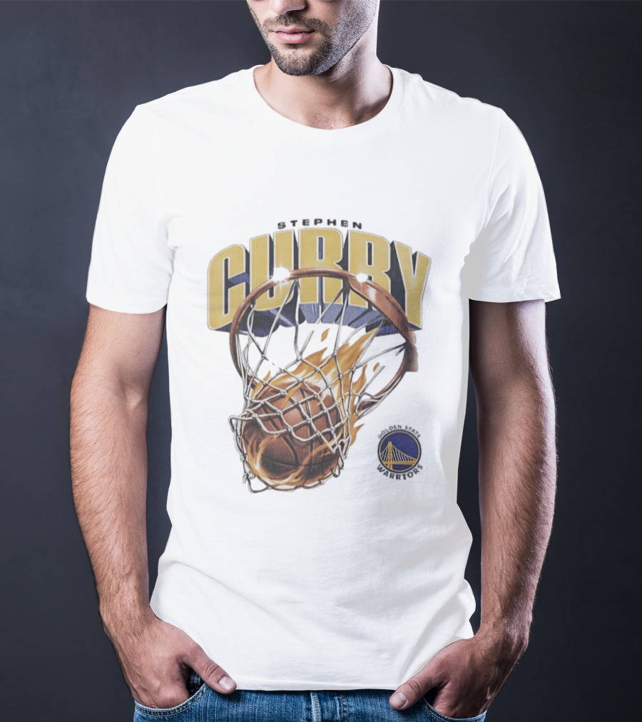 Stephen Curry Golden State Warriors Flaming Basketball Net T-Shirt