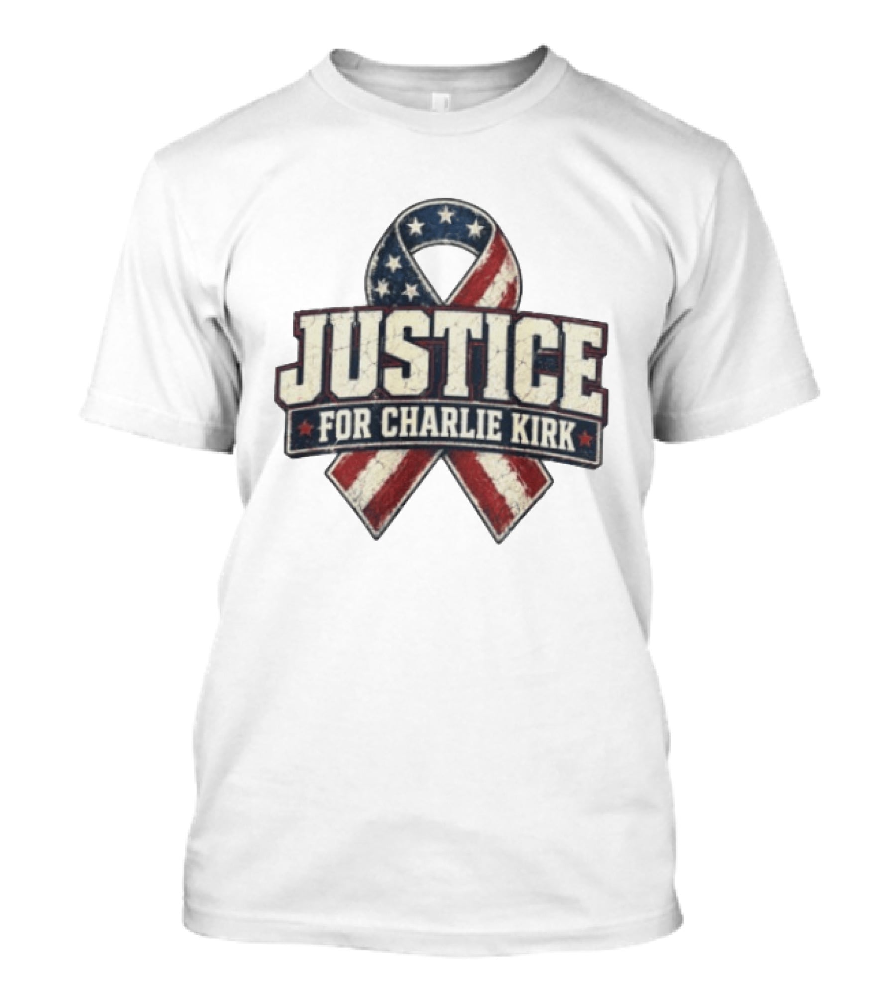 Justice For Charlie Kirk Distressed American Flag Ribbon T-Shirt