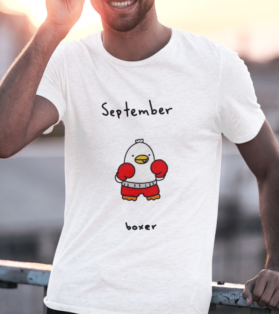 September Boxer Duck Boxing Red Gloves Whimsical Bird T-Shirt