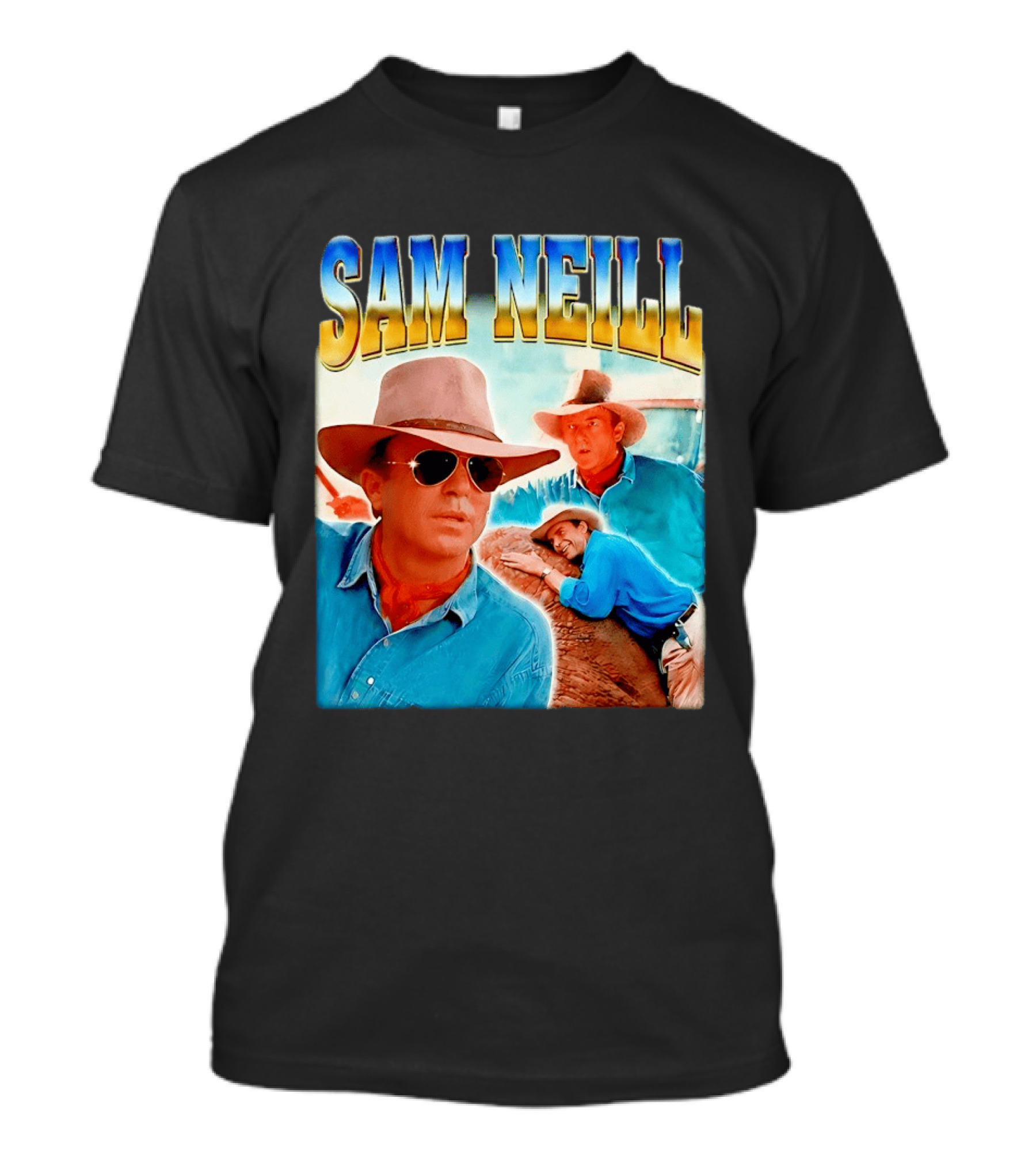 Sam Neill Vintage Style Cowboy Collage T-Shirt
