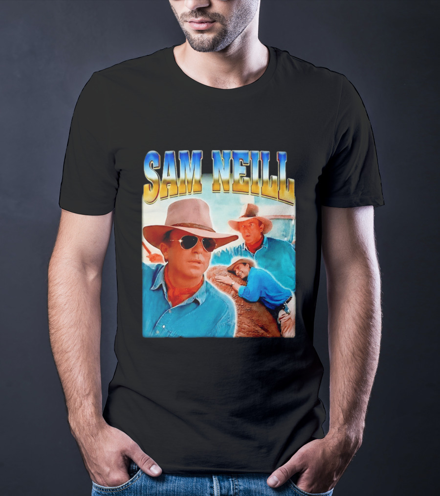Sam Neill Vintage Style Cowboy Collage T-Shirt