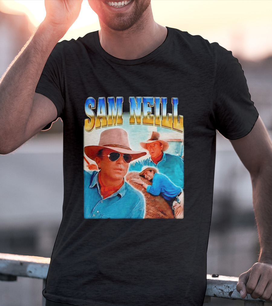 Sam Neill Vintage Style Cowboy Collage T-Shirt