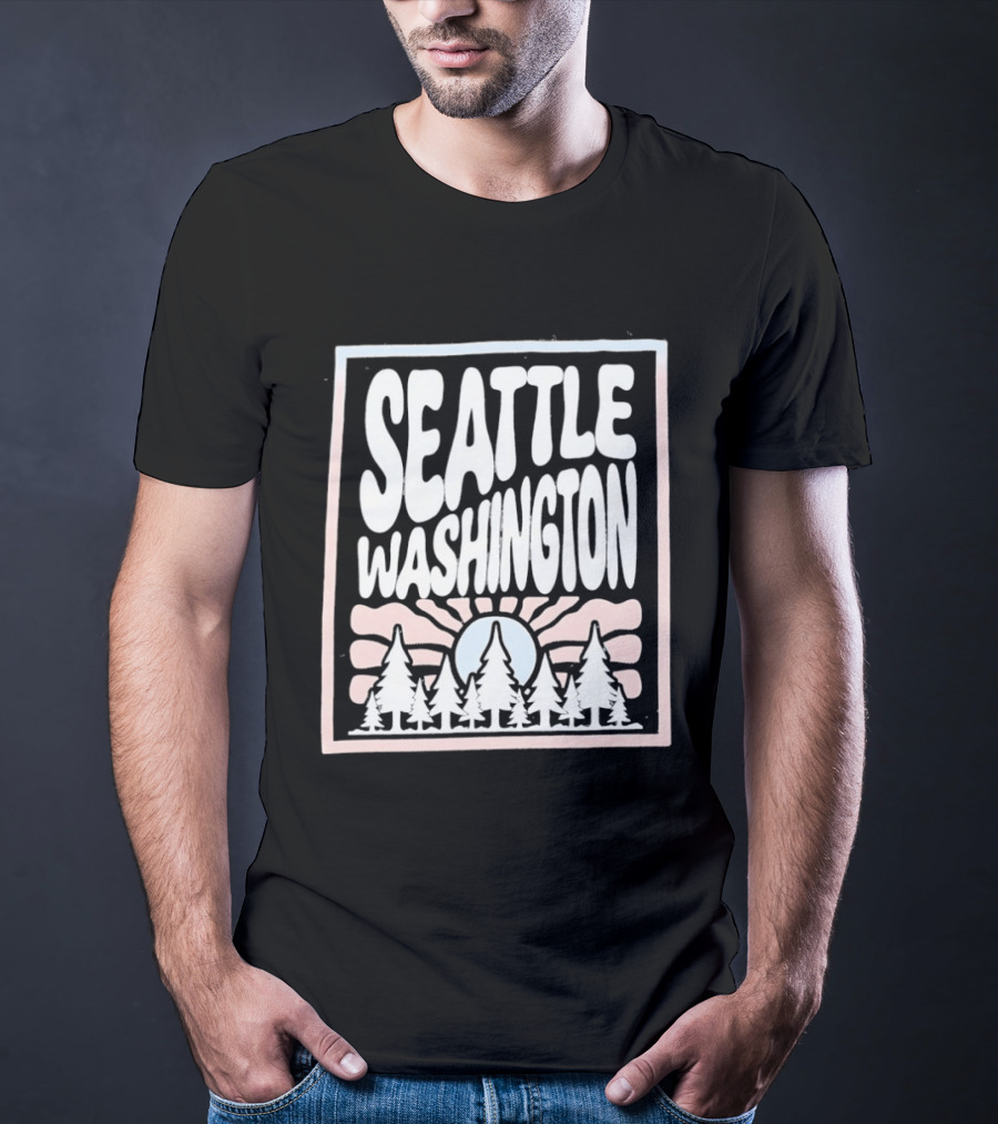 Seattle Washington Sunburst Pine Trees T-Shirt