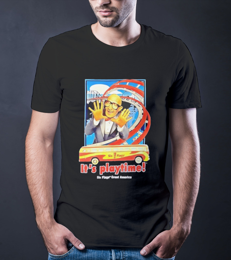 Six Flags Great America Mr. Six It's Playtime Roller And Bus Adventure T-Shirt