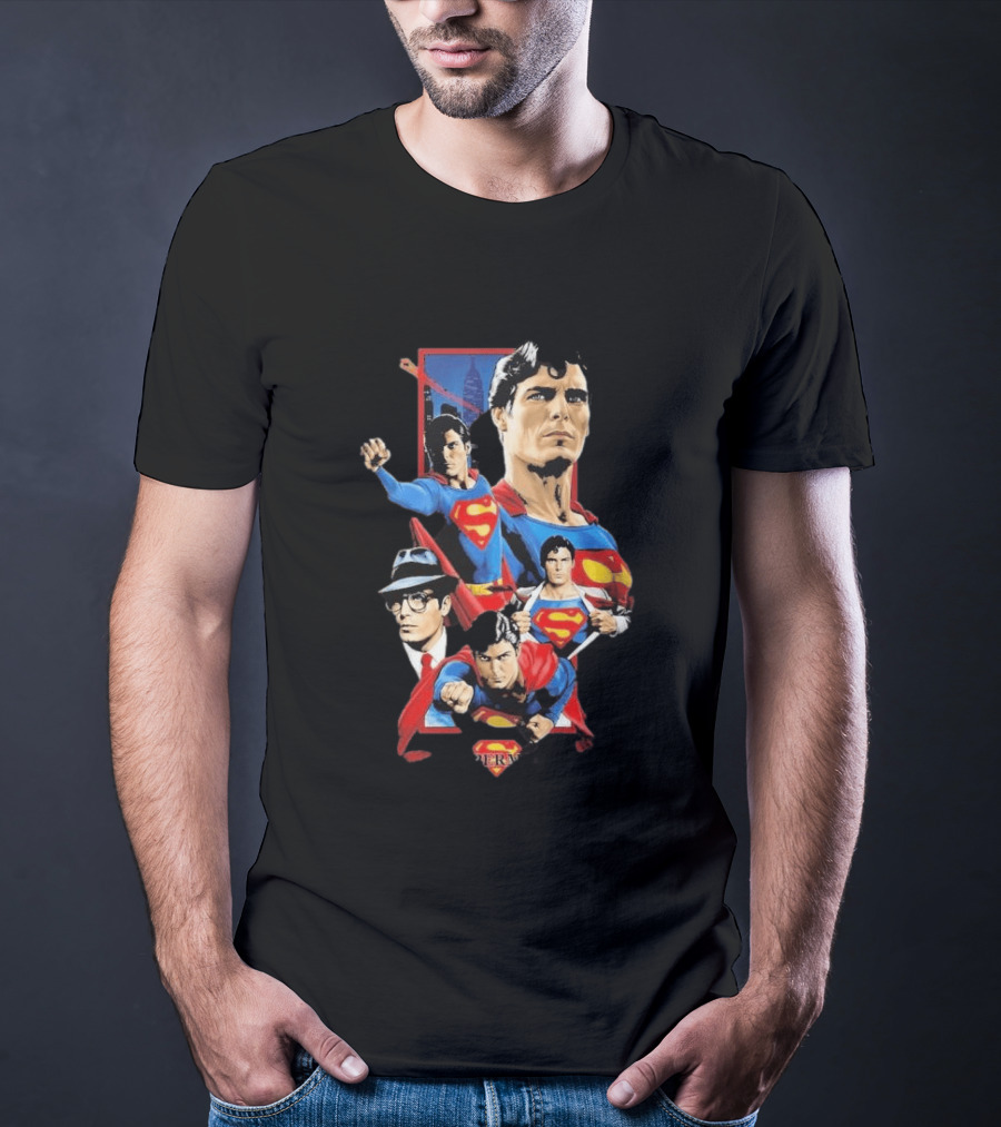 Superman Christopher Reeve Richard Donner Vintage Comic Collage T-Shirt