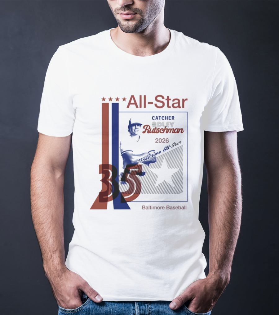 Adley Rutschman Three Time MLB All Star Catcher 2026 Baltimore Baseball 35 T-Shirt