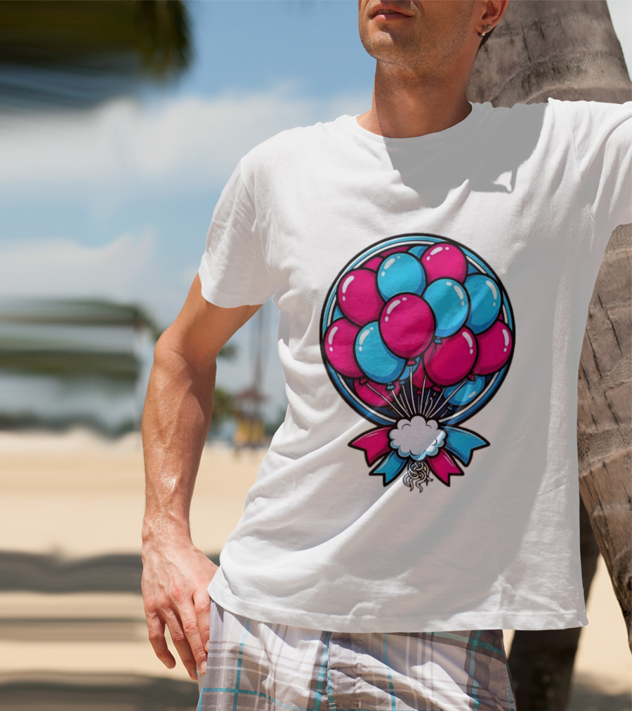 Balloon Bouquet Cartoon Vibrant Pink And Blue Celebration T-Shirt