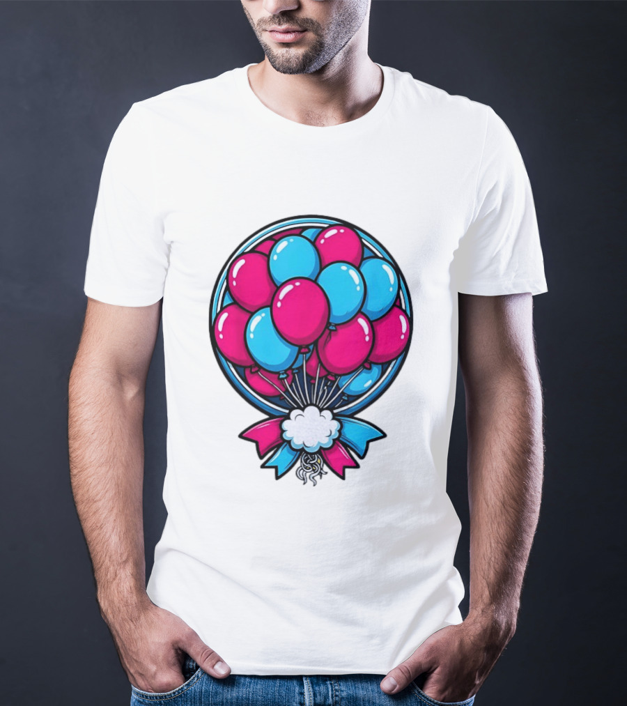 Balloon Bouquet Cartoon Vibrant Pink And Blue Celebration T-Shirt