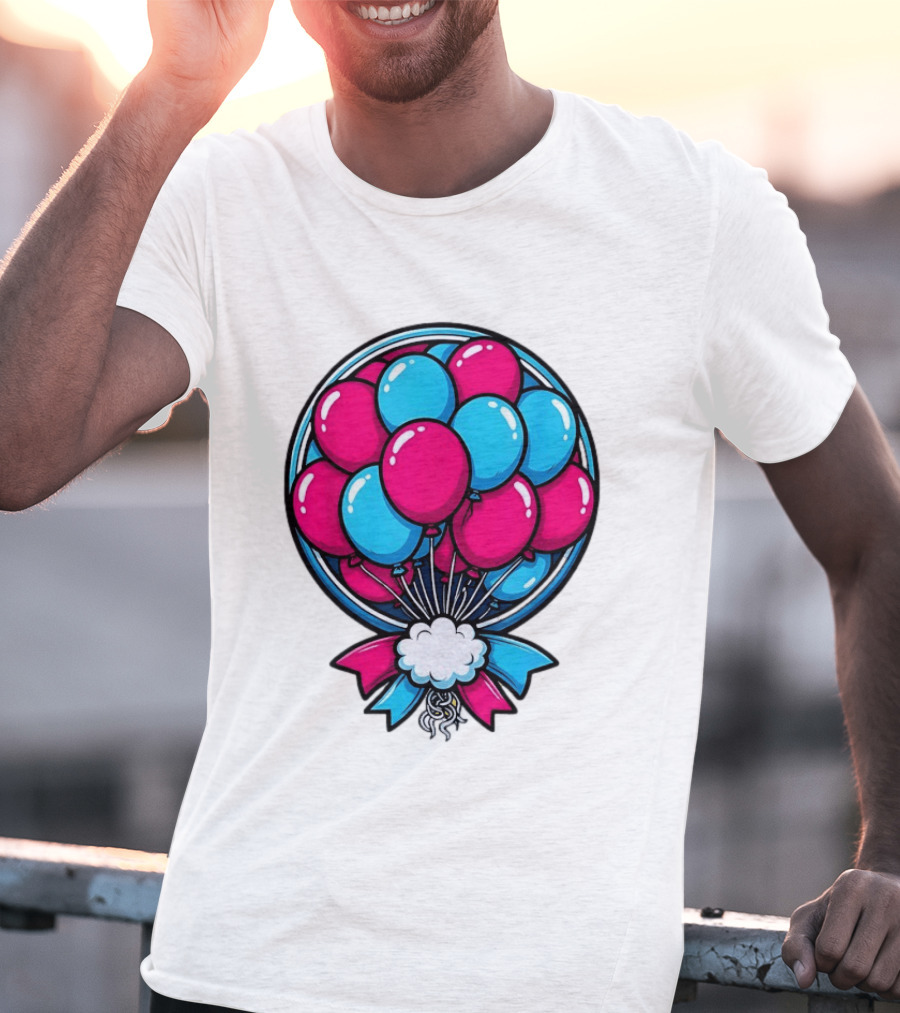 Balloon Bouquet Cartoon Vibrant Pink And Blue Celebration T-Shirt