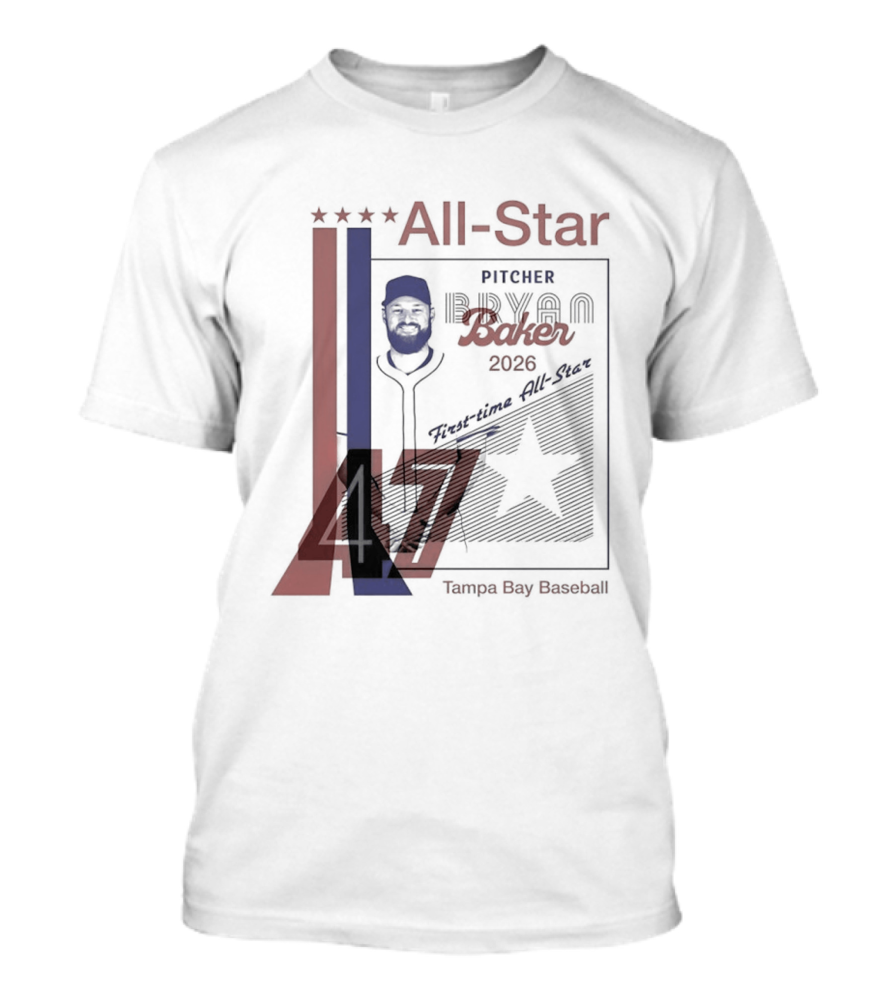 Tampa Bay Rays Bryan Baker 47 Pitcher 2026 MLB All Star T-Shirt
